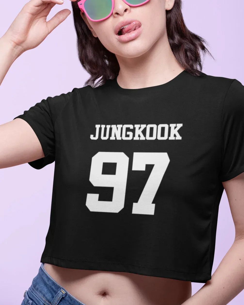 Neon Street Jungkook 97 Print Black Crop T-Shirt - Zeepty